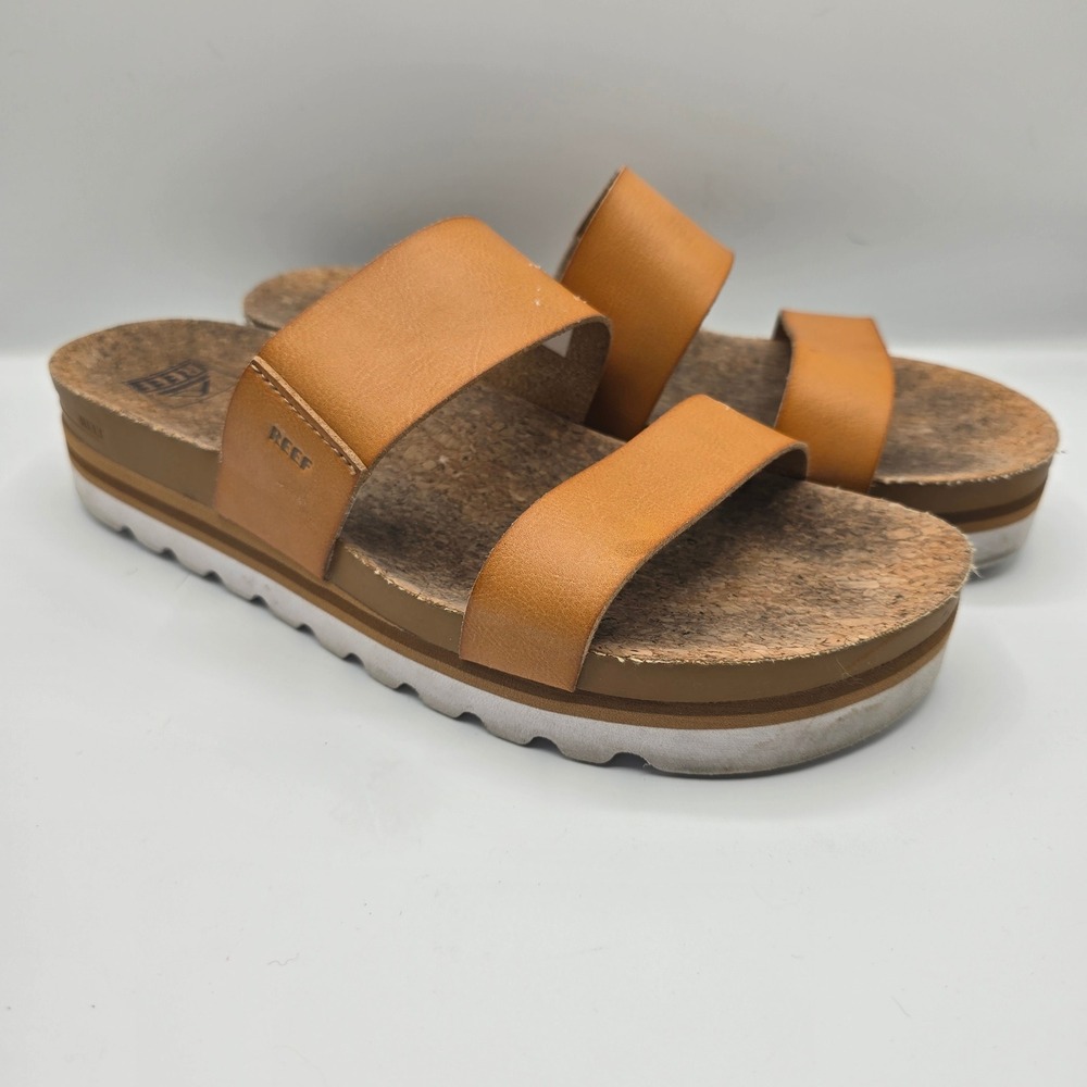 Reef Cushion Vista Hi Platform Women's Tan Cork Platform Slide Sandals Size 11
